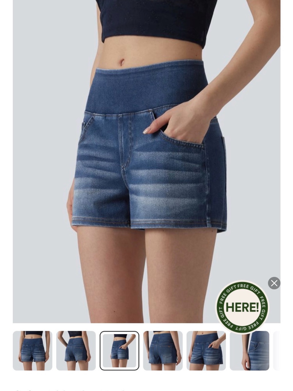 NWOT Halara Flex™ Mid Rise Draped Lyocell Washed Denim Casual Shorts 3.5'' - Picture 3 of 4